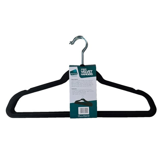 Black velvet coat hangers for wardrobe organisation and home organisation services, keeping NZ closets neat and tidy.