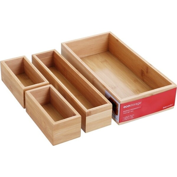 Four-piece set of bamboo trays for drawer organisation, perfect for home organisation services and decluttering NZ homes.