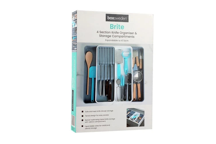 Knife and utensil organiser for drawers, ideal for kitchen storage and home organisation services in NZ homes.
