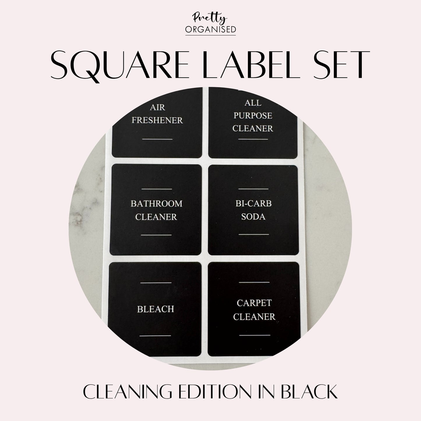 Square Label Set | Cleaning Edition in Black