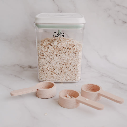 1500ml plastic push-tight airtight container with wooden scoops, ideal for pantry organisation and kitchen storage NZ.