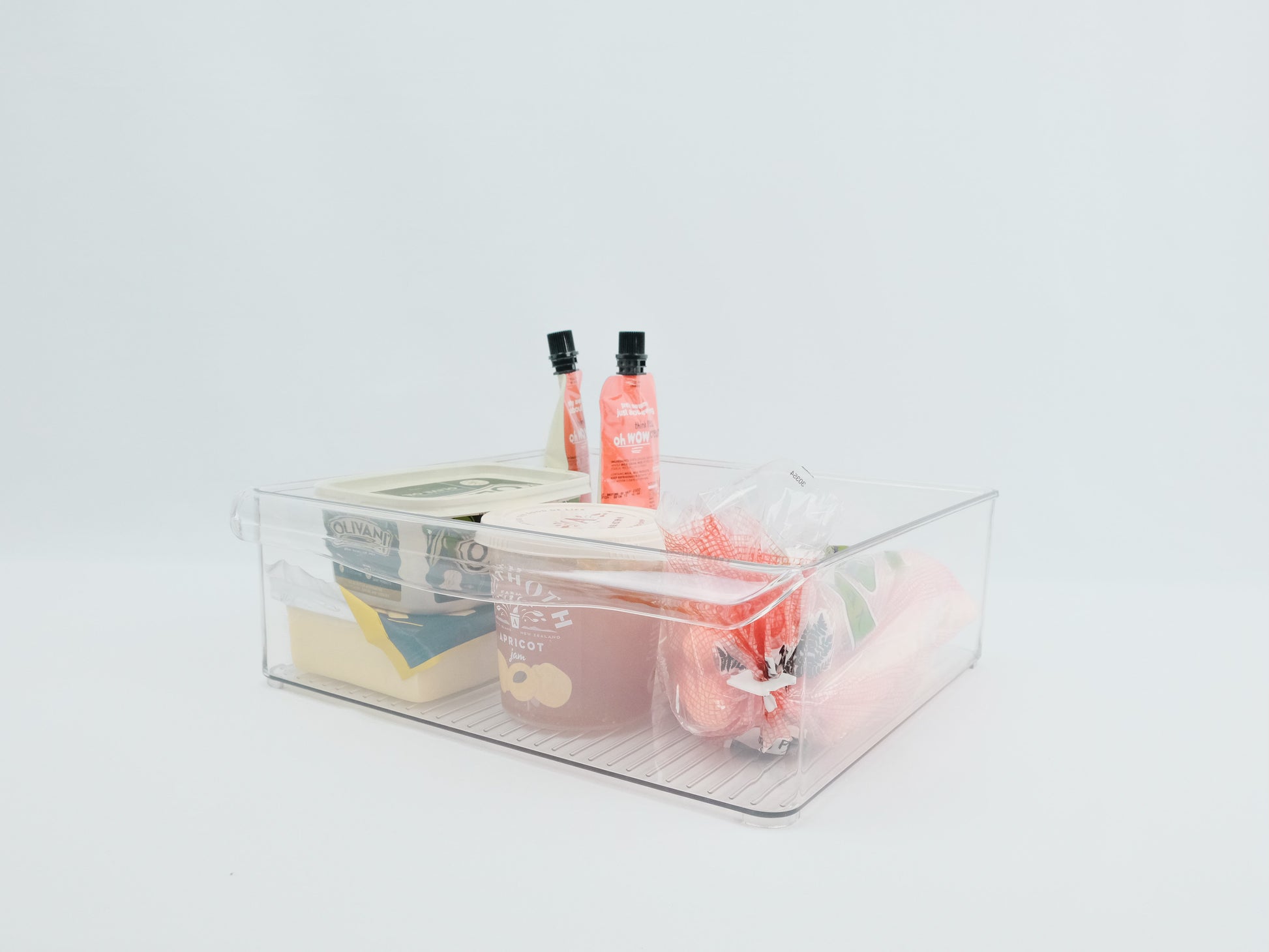 Large plastic fridge tray for fridge organisation and kitchen storage, ideal for tidy NZ home solutions.