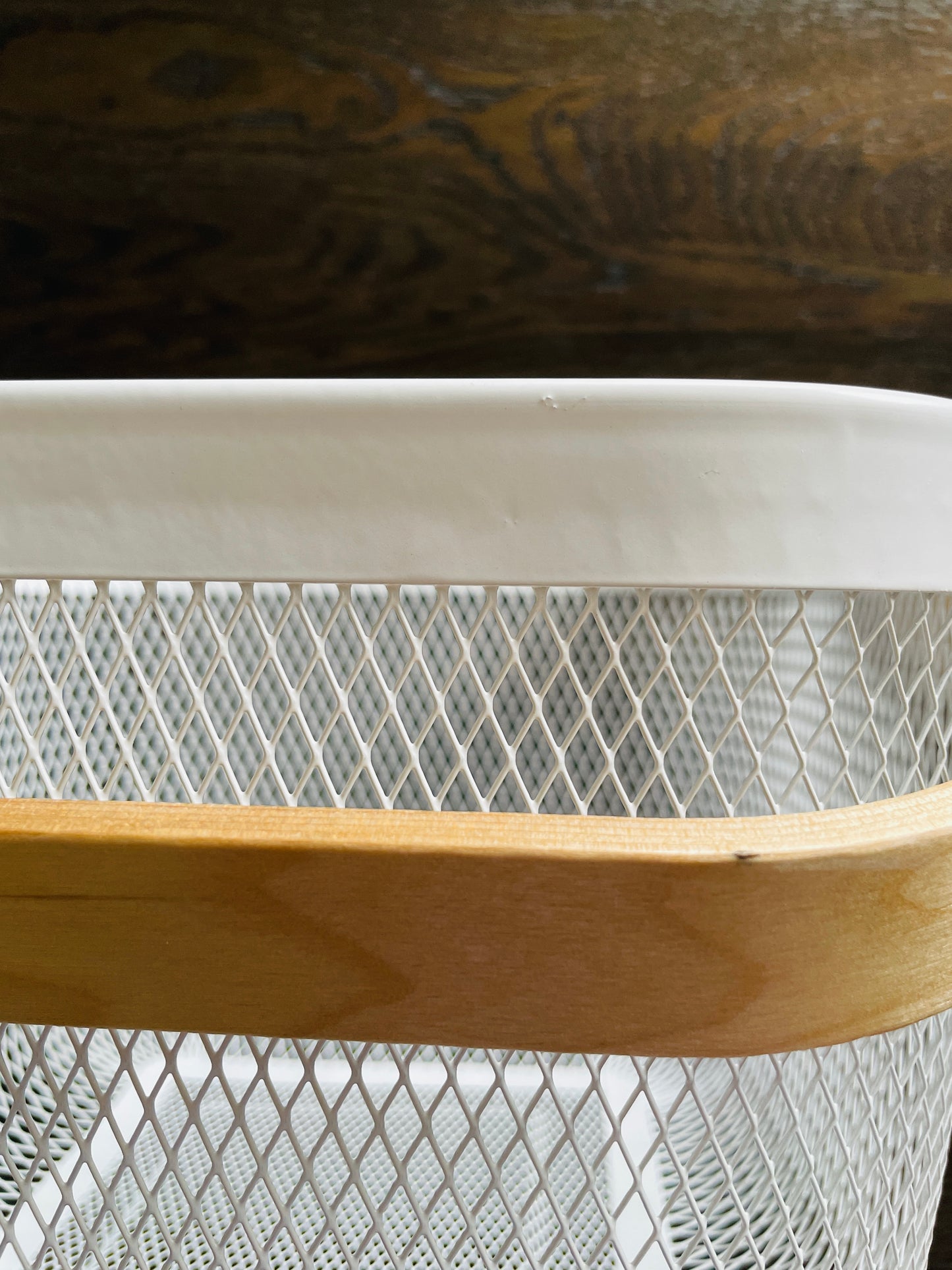 Wire basket with bamboo handle, perfect for stylish pantry organisation and kitchen storage in NZ homes.