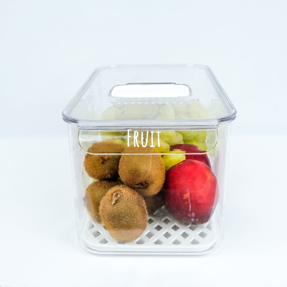 Vented fridge container designed for fresh food storage, perfect for fridge organisation and decluttering services NZ.