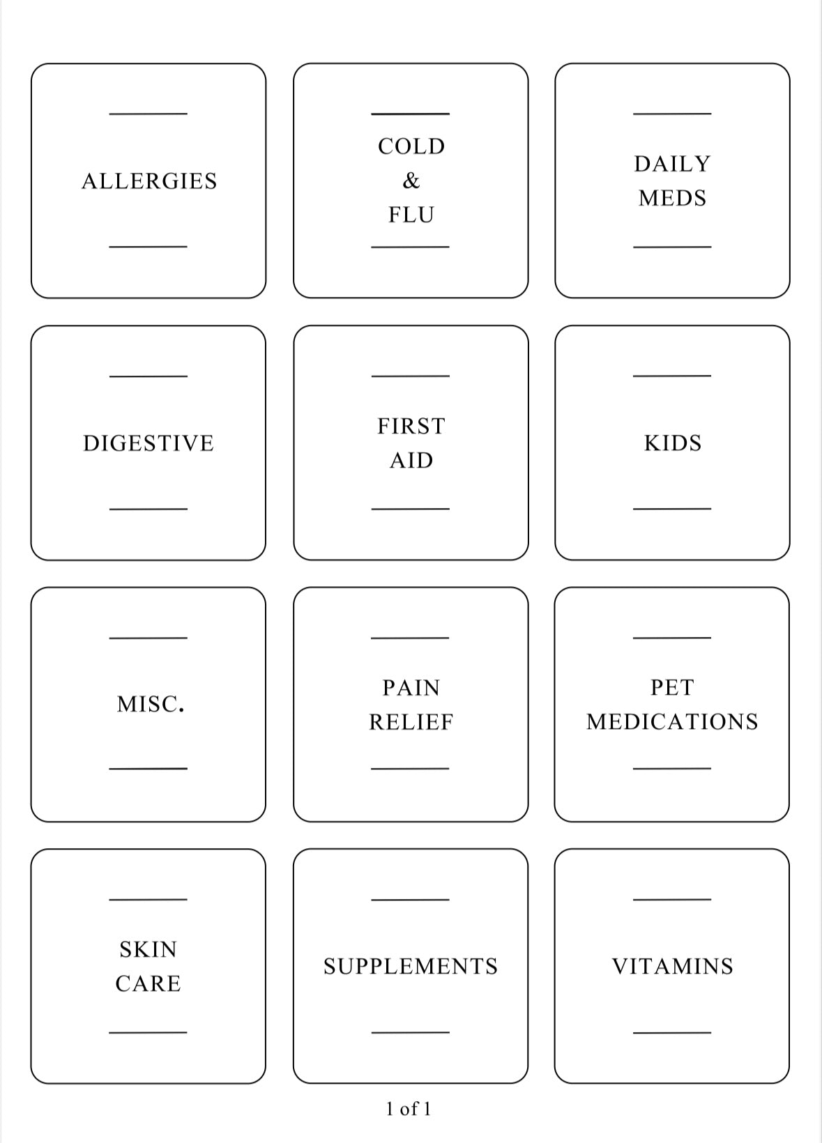 Square labels for medications, ideal for home organisation services and decluttering with clear, practical kitchen storage.