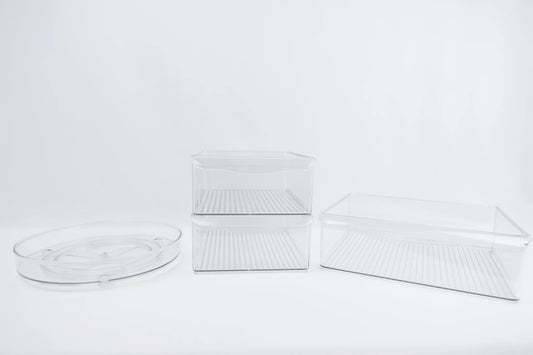 Fridge storage set for efficient organisation and neat kitchen storage in NZ homes.