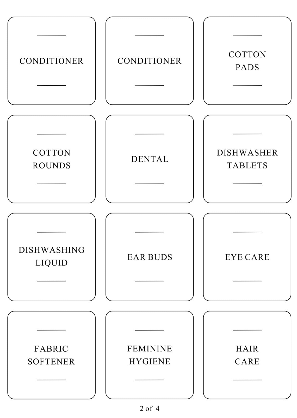 Square labels for laundry, bathroom, and skin care products, perfect for home organisation services and decluttering.