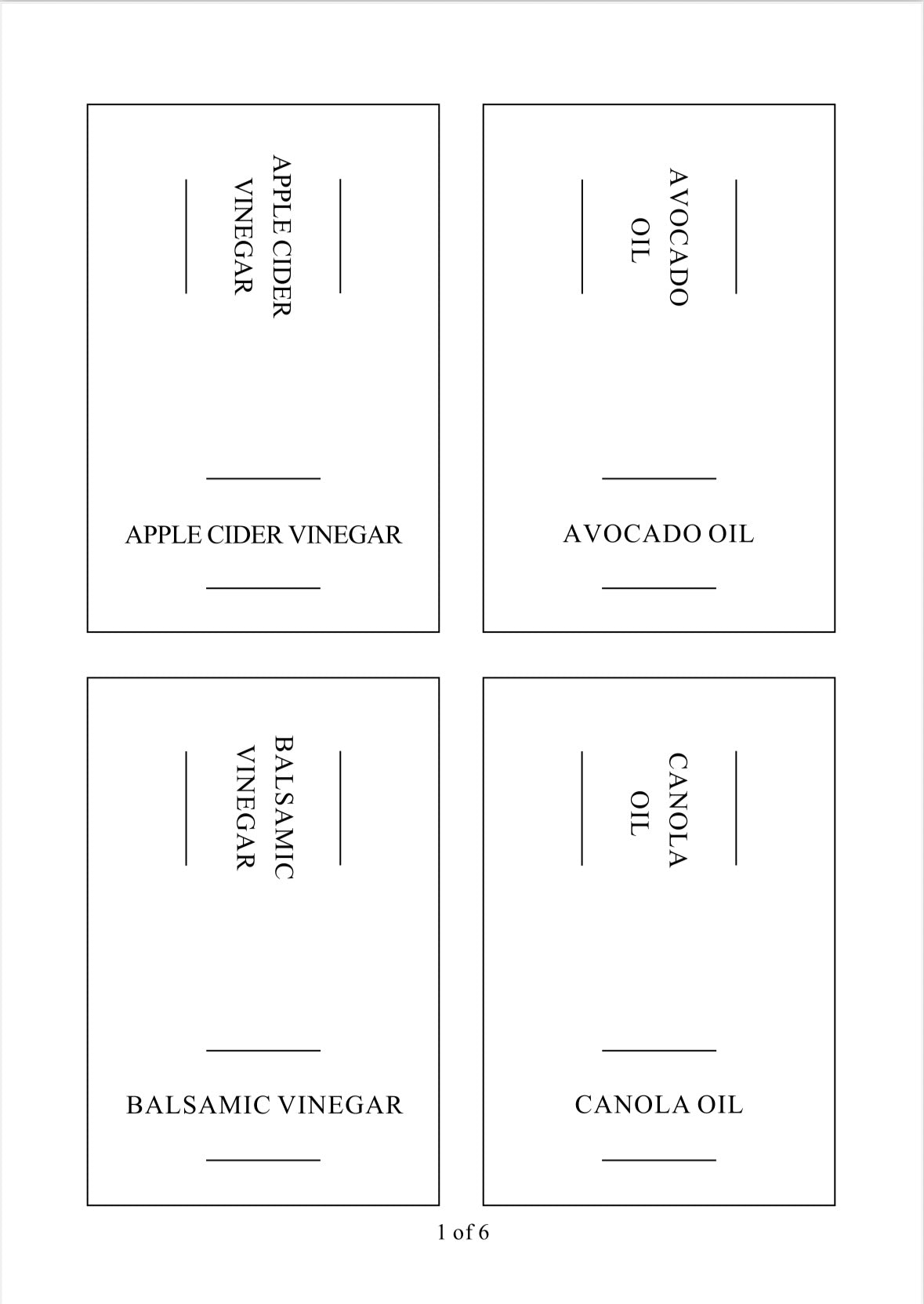Square labels for oil and vinegar bottles, ideal for kitchen storage and pantry organisation in NZ homes.