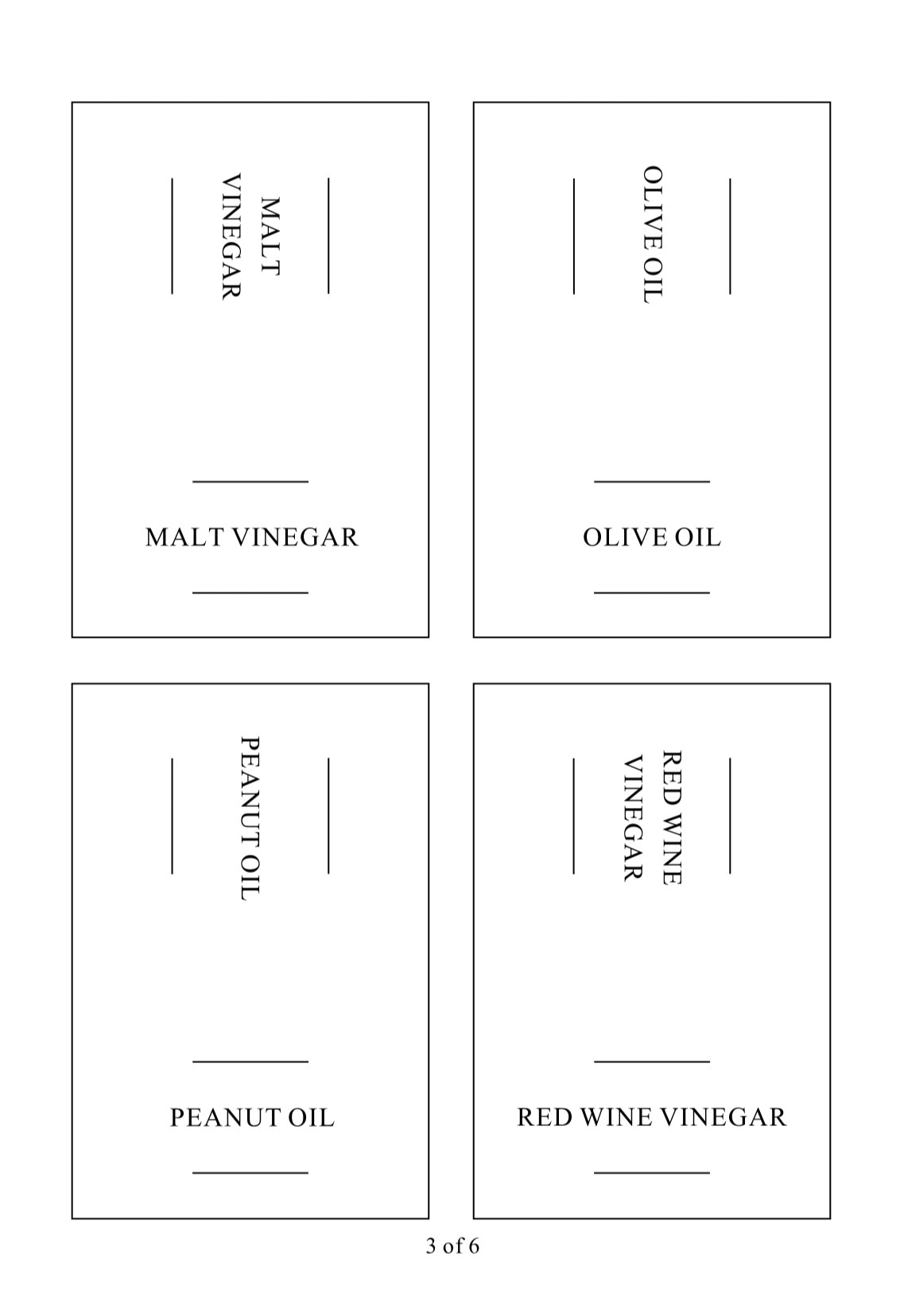 Square labels for oil and vinegar bottles, ideal for kitchen storage and pantry organisation in NZ homes.