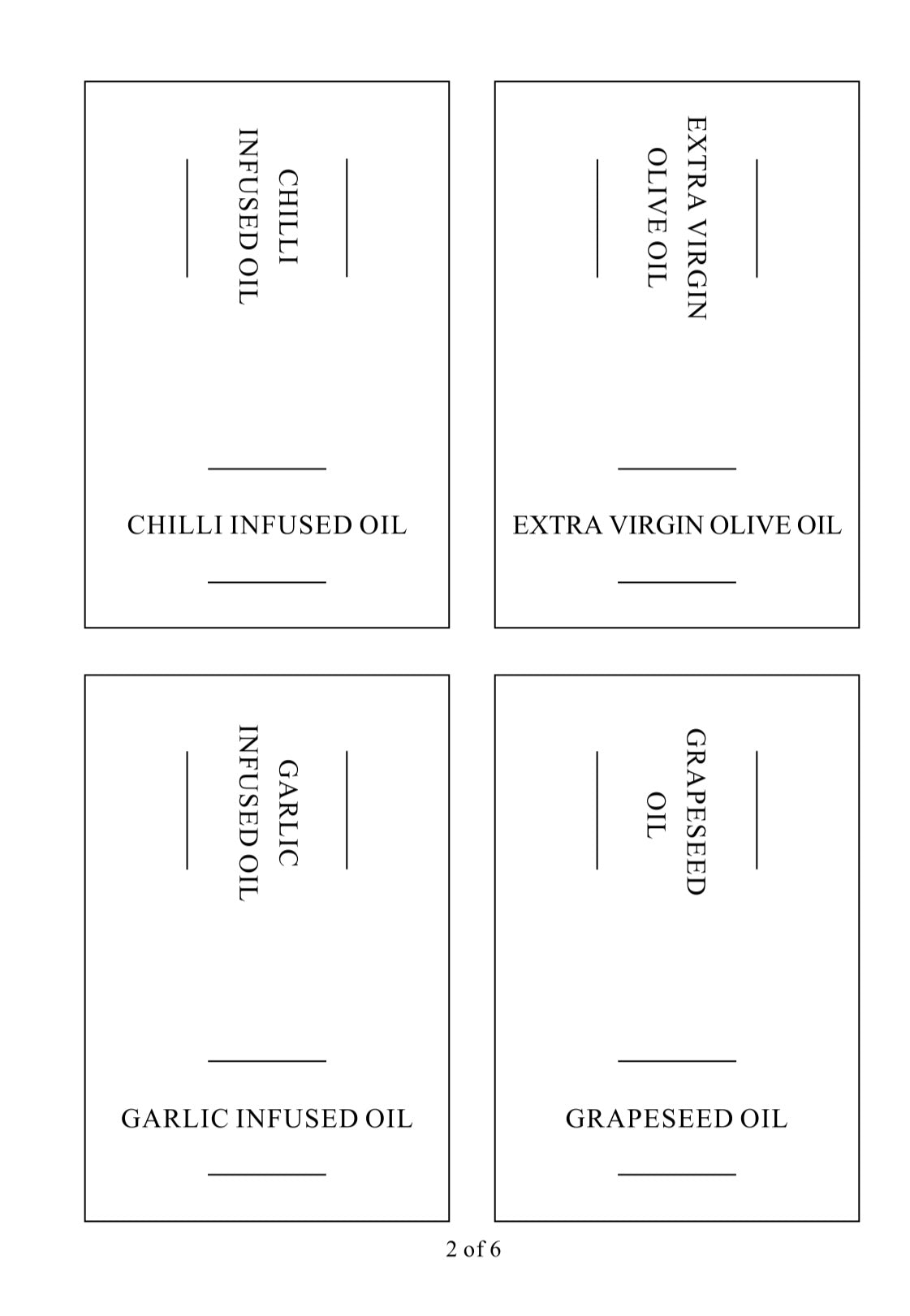 Square labels for oil and vinegar bottles, ideal for kitchen storage and pantry organisation in NZ homes.