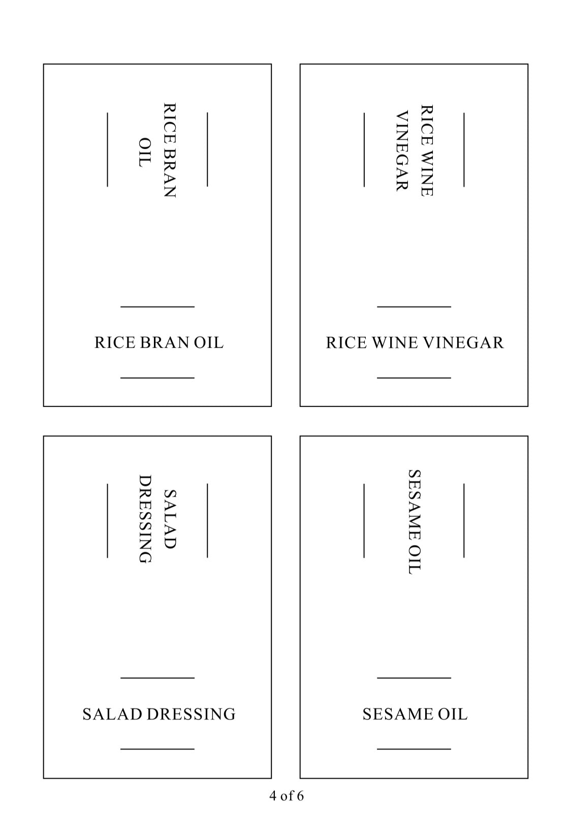 Square labels for oil and vinegar bottles, ideal for kitchen storage and pantry organisation in NZ homes.