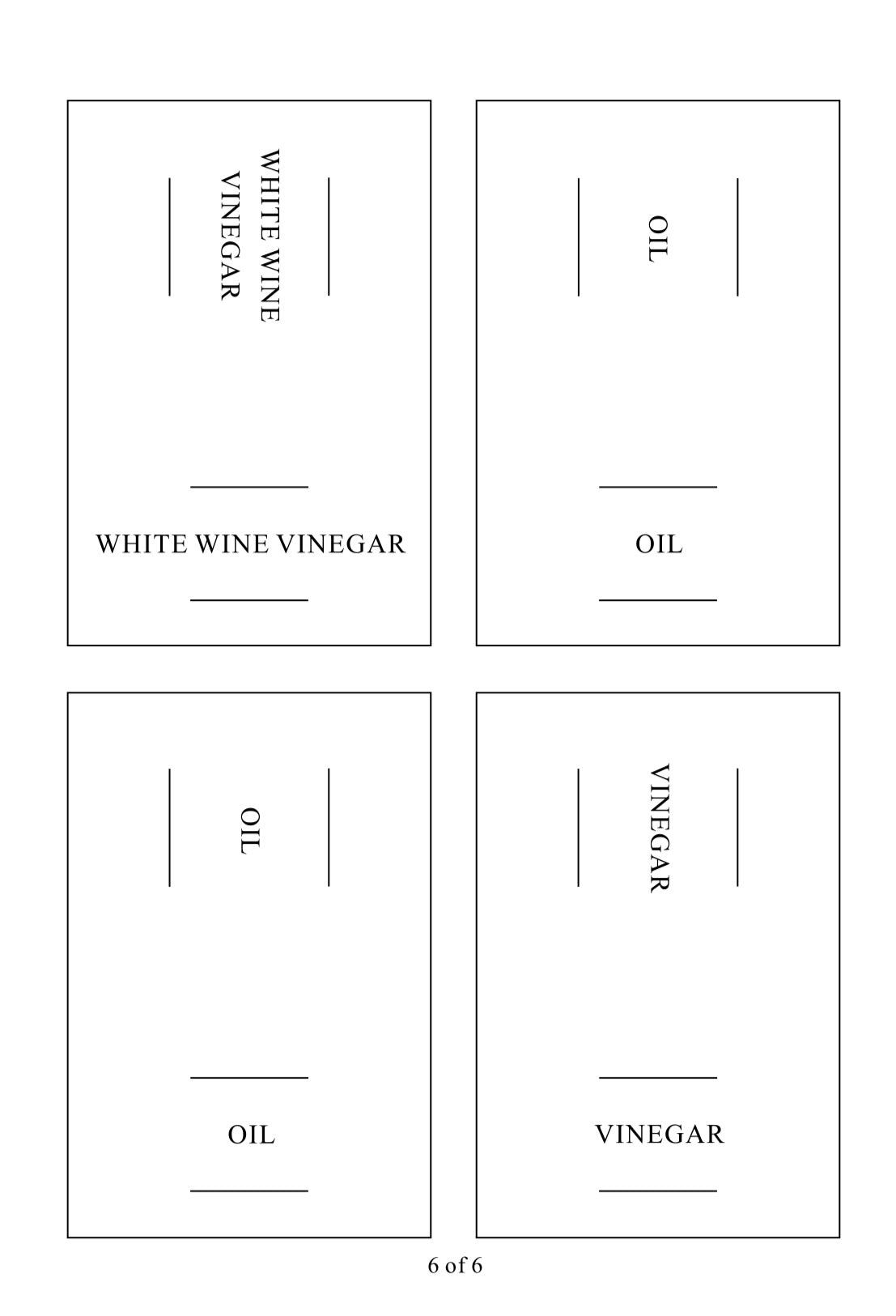 Square labels for oil and vinegar bottles, ideal for kitchen storage and pantry organisation in NZ homes.