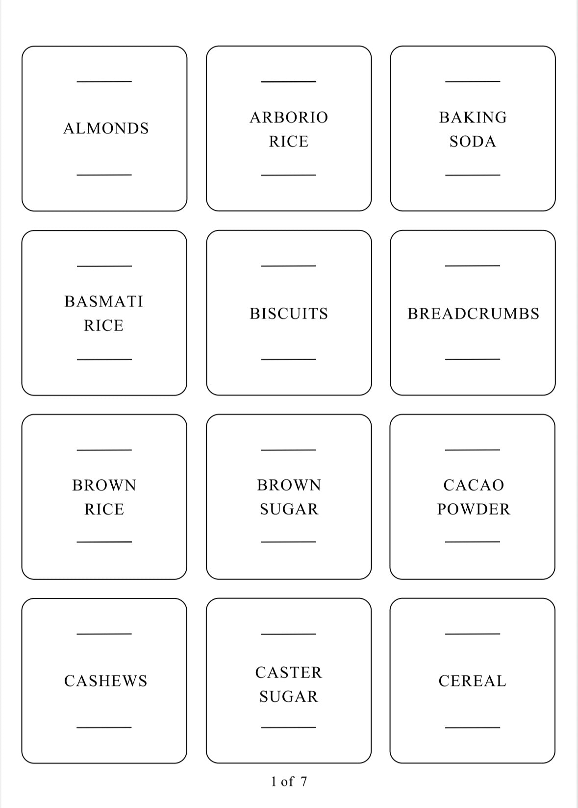 Square labels for pantry items, designed for pantry organisation and kitchen storage to keep NZ homes tidy.