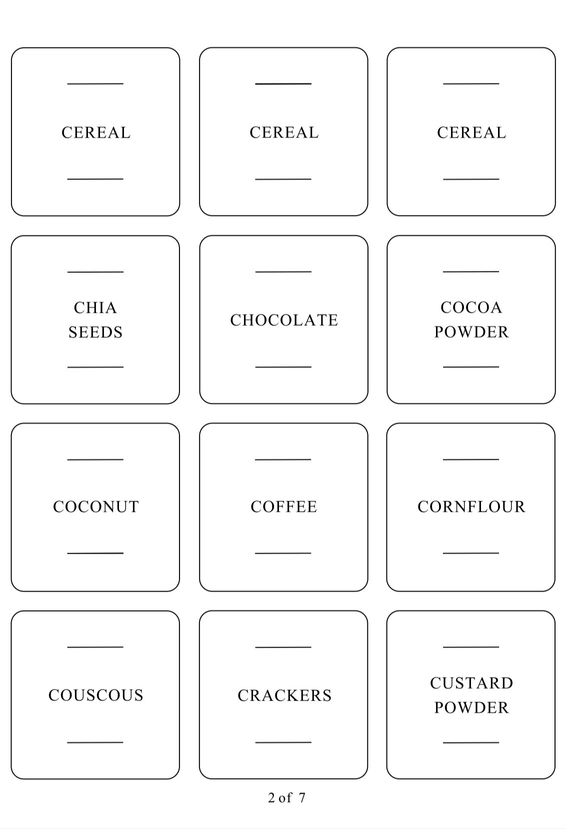 Square labels for pantry items, designed for pantry organisation and kitchen storage to keep NZ homes tidy.