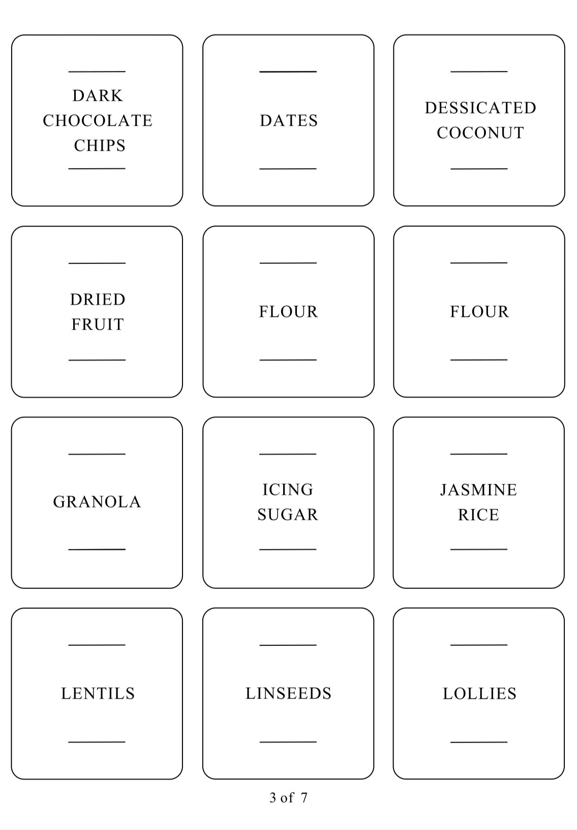 Square labels for pantry items, designed for pantry organisation and kitchen storage to keep NZ homes tidy.