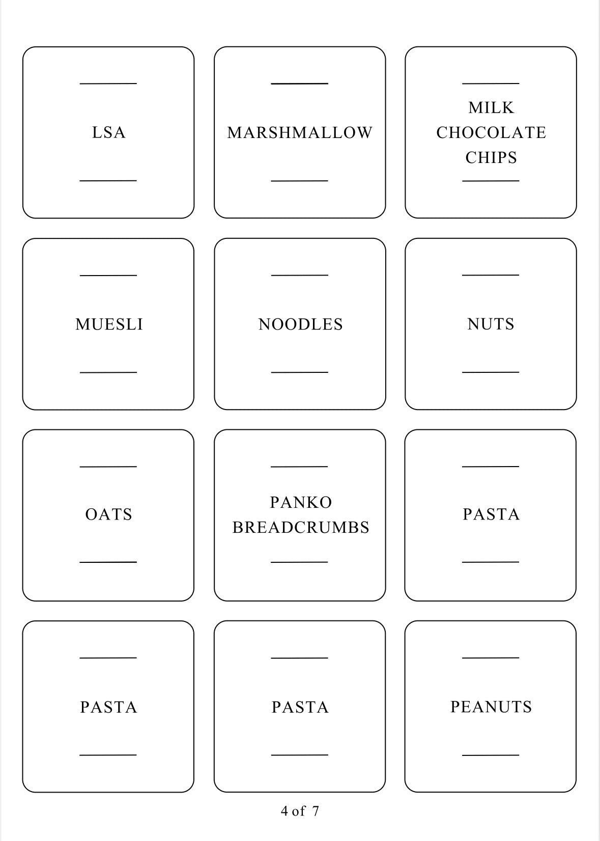 Square labels for pantry items, designed for pantry organisation and kitchen storage to keep NZ homes tidy.