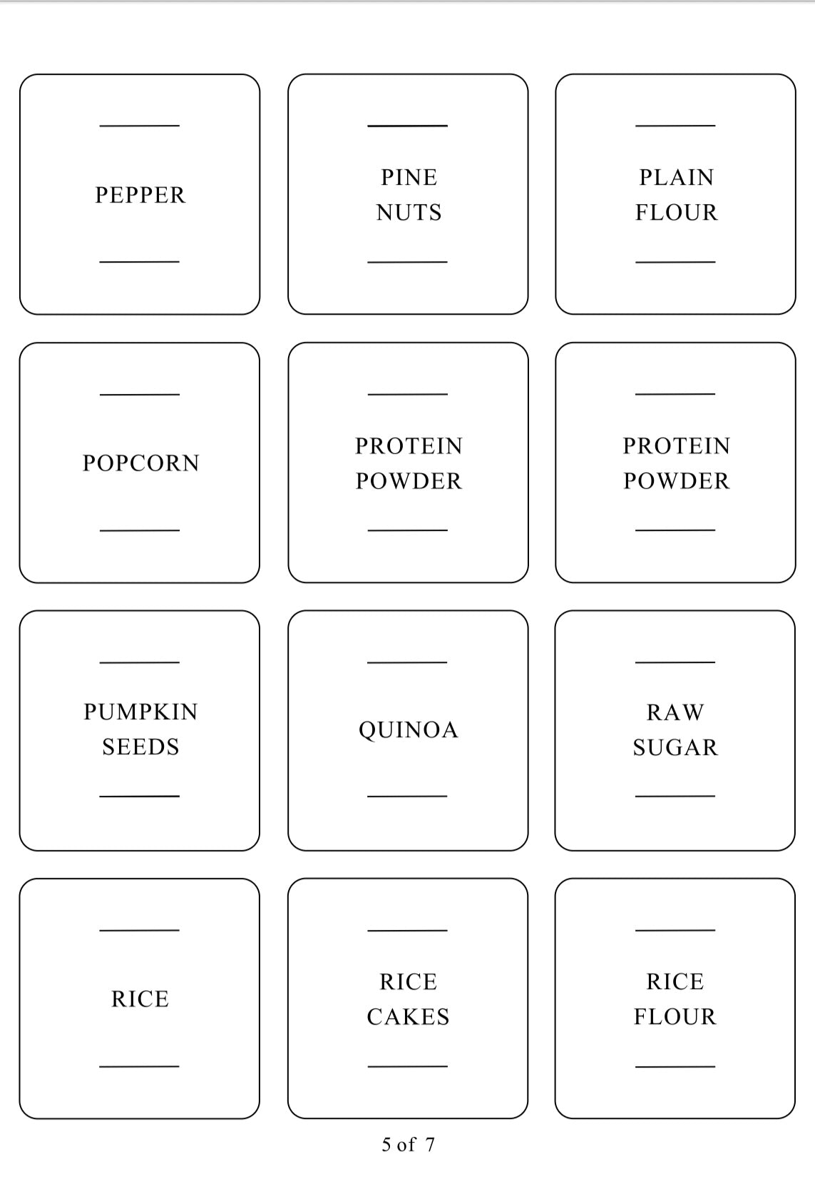 Square labels for pantry items, designed for pantry organisation and kitchen storage to keep NZ homes tidy.