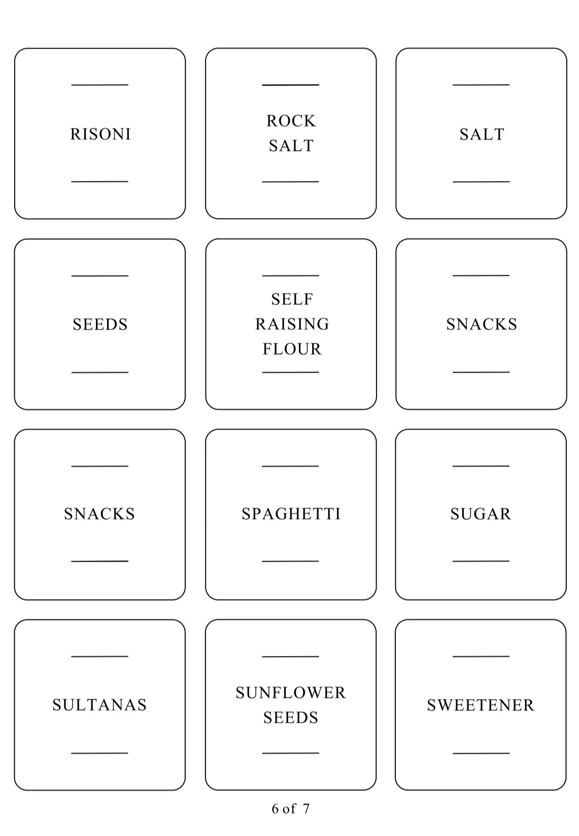 Square labels for pantry items, designed for pantry organisation and kitchen storage to keep NZ homes tidy.