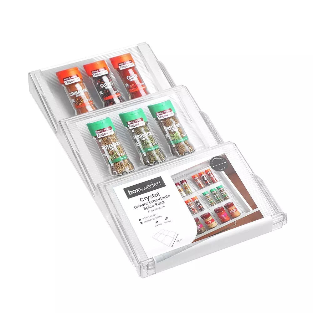 In-drawer spice organiser for pantry organisation and kitchen storage, helping keep NZ homes tidy and efficient.