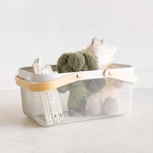 Double wire baskets with bamboo handles, perfect for pantry organisation and kitchen storage in NZ homes.
