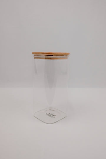 1500ml square glass container featuring a bamboo lid, perfect for kitchen storage and pantry organisation in NZ homes.
