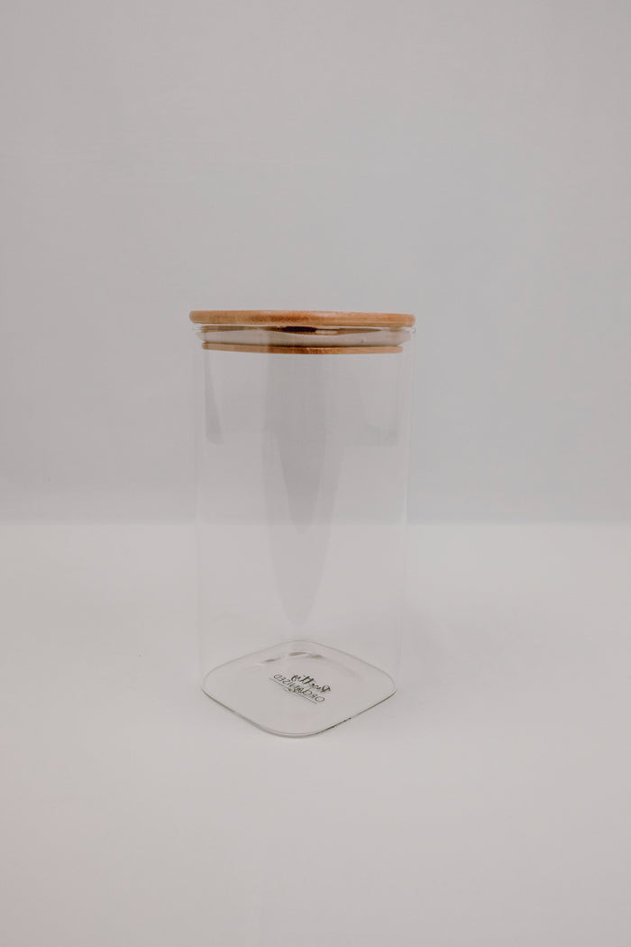 1500ml square glass container featuring a bamboo lid, perfect for kitchen storage and pantry organisation in NZ homes.
