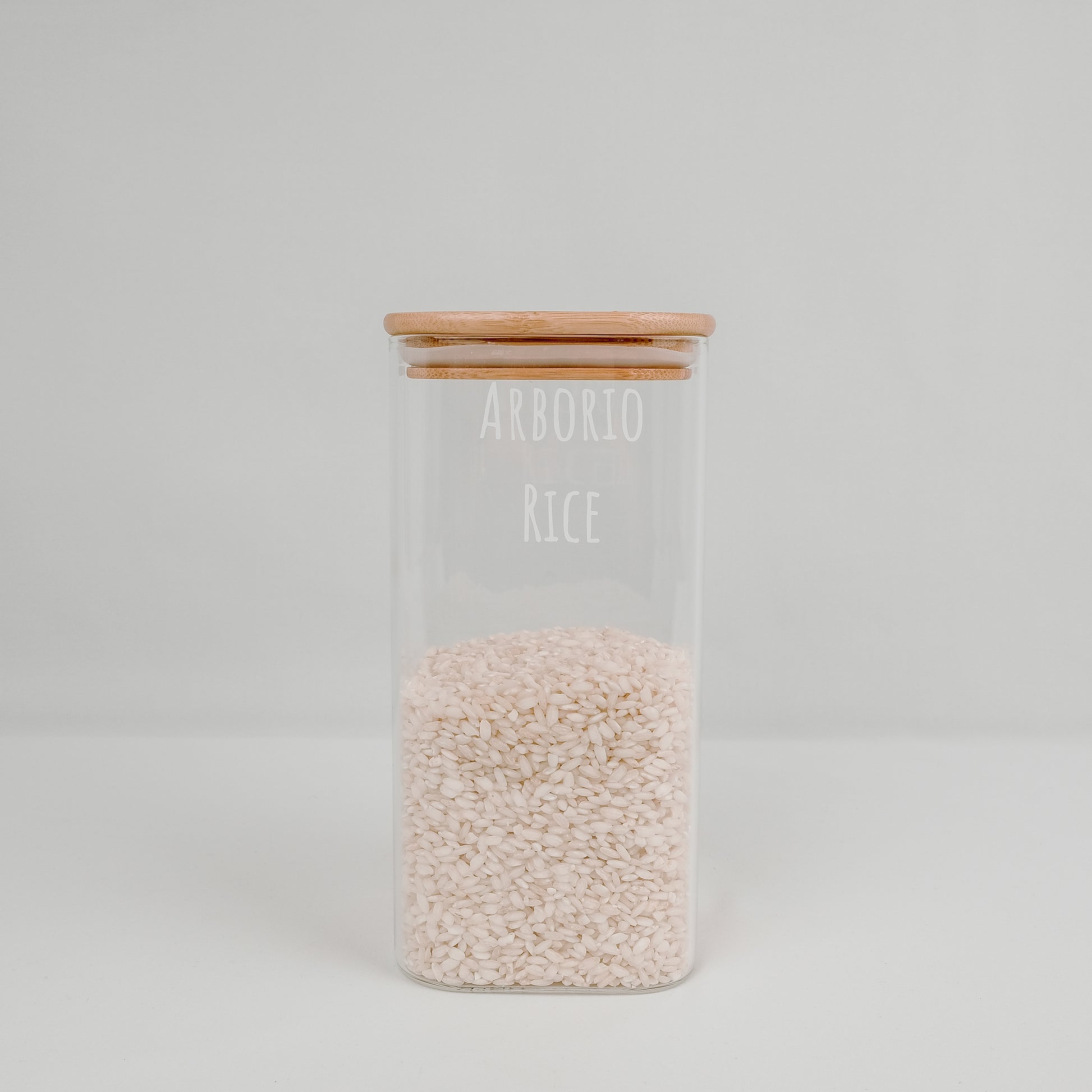 1500ml square glass container with bamboo lid, ideal for stylish pantry organisation and storage in NZ homes.
