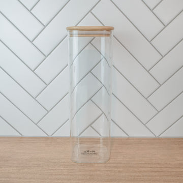 2500ml square glass container with bamboo lid, perfect for storage, pantry organisation, and kitchen storage NZ.
