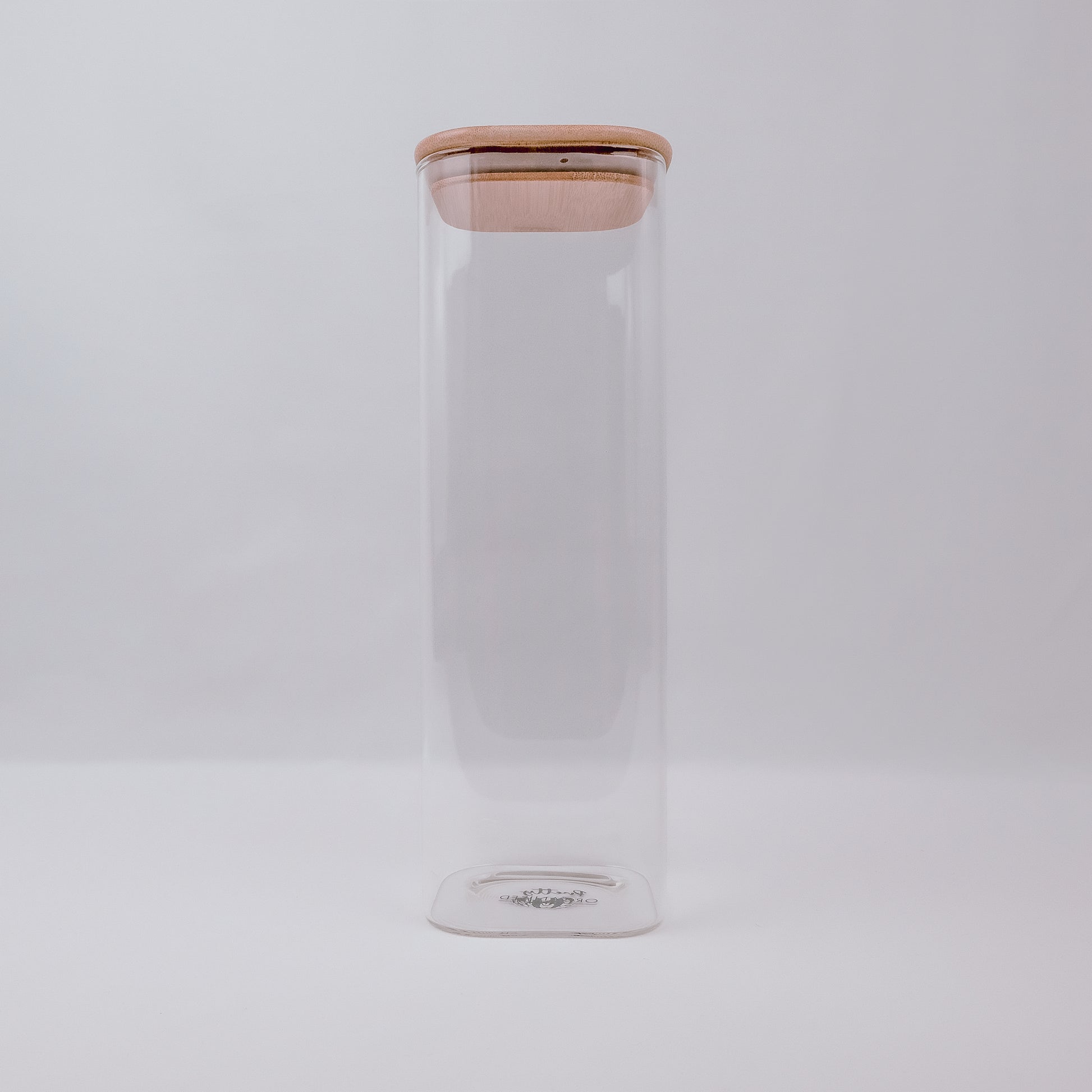 2500ml square glass container with bamboo lid, perfect for pantry and kitchen storage, plus home organisation services NZ.
