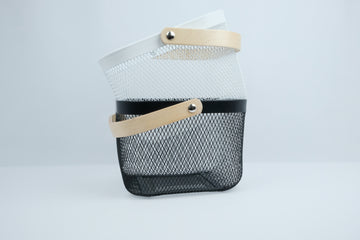 Wire baskets with bamboo handles, ideal for organising pantry items and enhancing kitchen storage in NZ homes.

