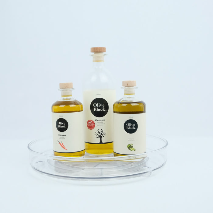 Clear turntable for easy access and organisation, ideal for fridge organisation and pantry storage in NZ homes.
