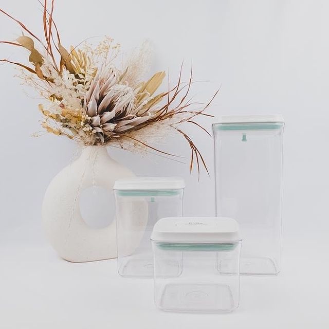 Push-tight plastic airtight containers ideal for pantry organisation and kitchen storage in NZ homes.
