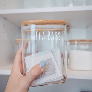 850ml square glass container with bamboo lid, ideal for pantry organisation, kitchen storage NZ.