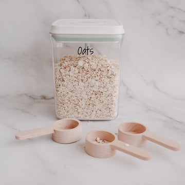1500ml plastic push-tight airtight container with wooden scoops, ideal for pantry organisation and kitchen storage NZ.
