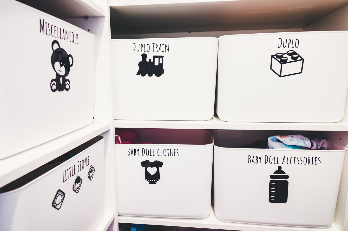 Everything tubs storing kids’ toys, helping with home organisation services and decluttering in NZ family homes.
