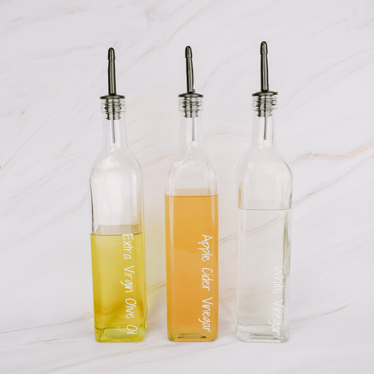 Set of Three 750ml Clear Glass Oil Bottles