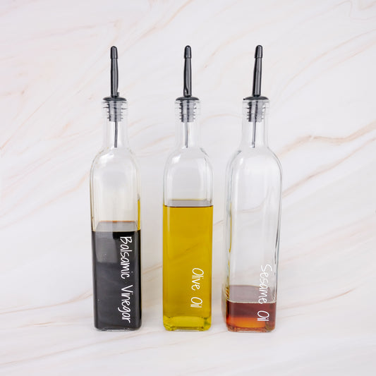 Set of Three 500ml Clear Glass Oil Bottles