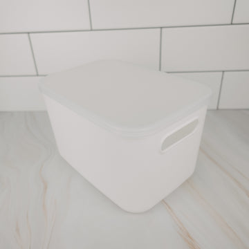Mini Everything Tub, clear plastic storage container for pantry organisation, kitchen storage, and decluttering services NZ.
