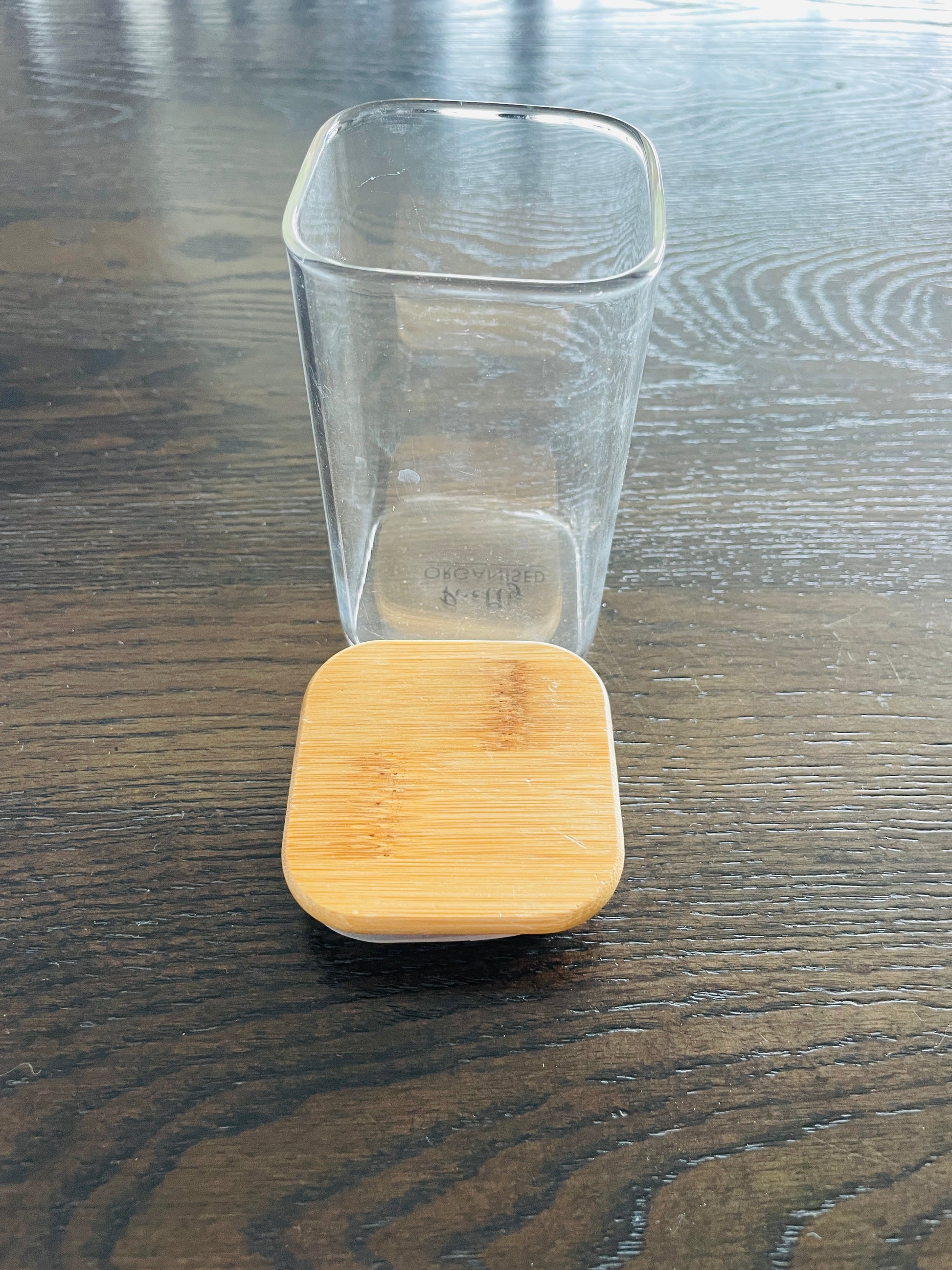 250ml square glass jar with bamboo lid, ideal for spice storage and pantry organisation in NZ.
