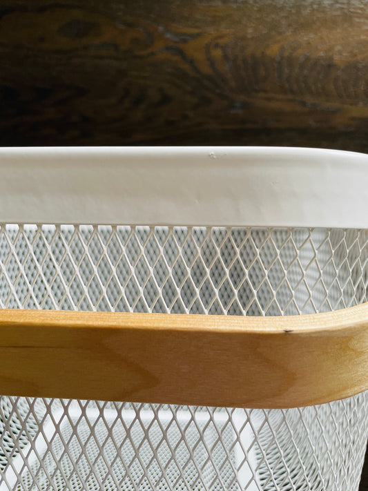 Wire basket with bamboo handle, perfect for stylish pantry organisation and kitchen storage in NZ homes.