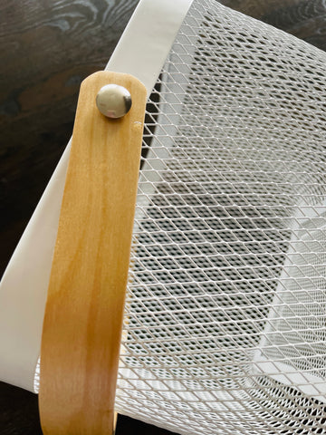 Wire basket with bamboo handle, ideal for home storage and pantry organisation in NZ households.

