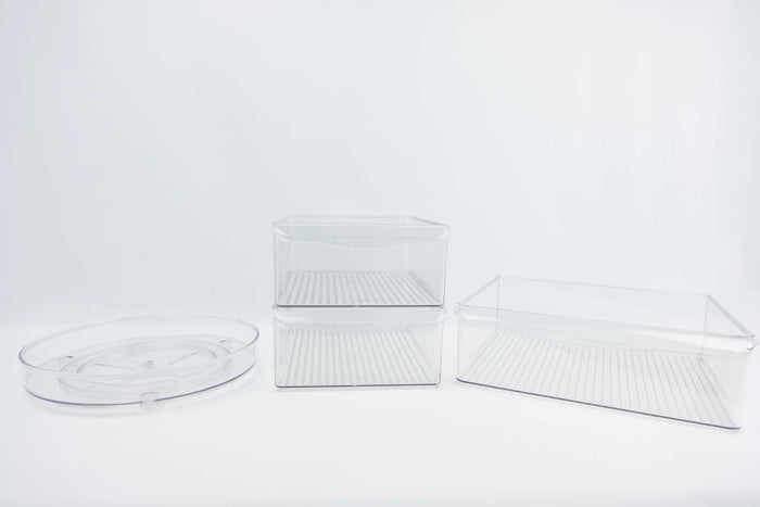 Fridge storage set for efficient organisation and neat kitchen storage in NZ homes.
