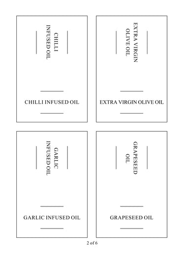 Square labels for oil and vinegar bottles, ideal for kitchen storage and pantry organisation in NZ homes.
