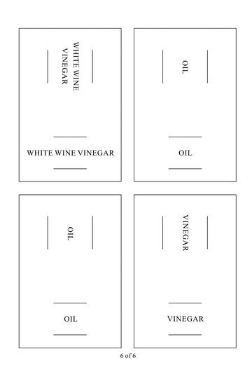 Square labels for oil and vinegar bottles, ideal for kitchen storage and pantry organisation in NZ homes.
